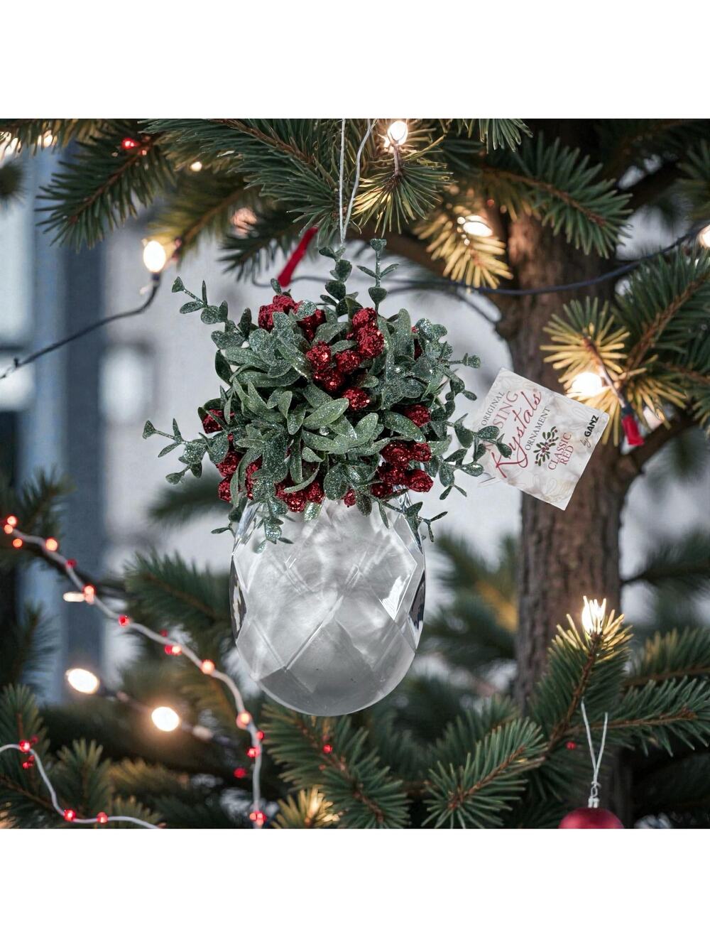 NWT Ganz Kissing Krystals 7" Acrylic Teardrop Crystal Mistletoe Holly Ornament